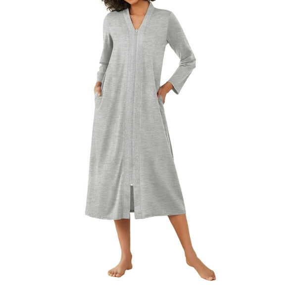 Avidlove Women Zipper Front Robes Long Sleeve Housecoat Lightweight Full Length Nightgowns Sleepwear with Pockets