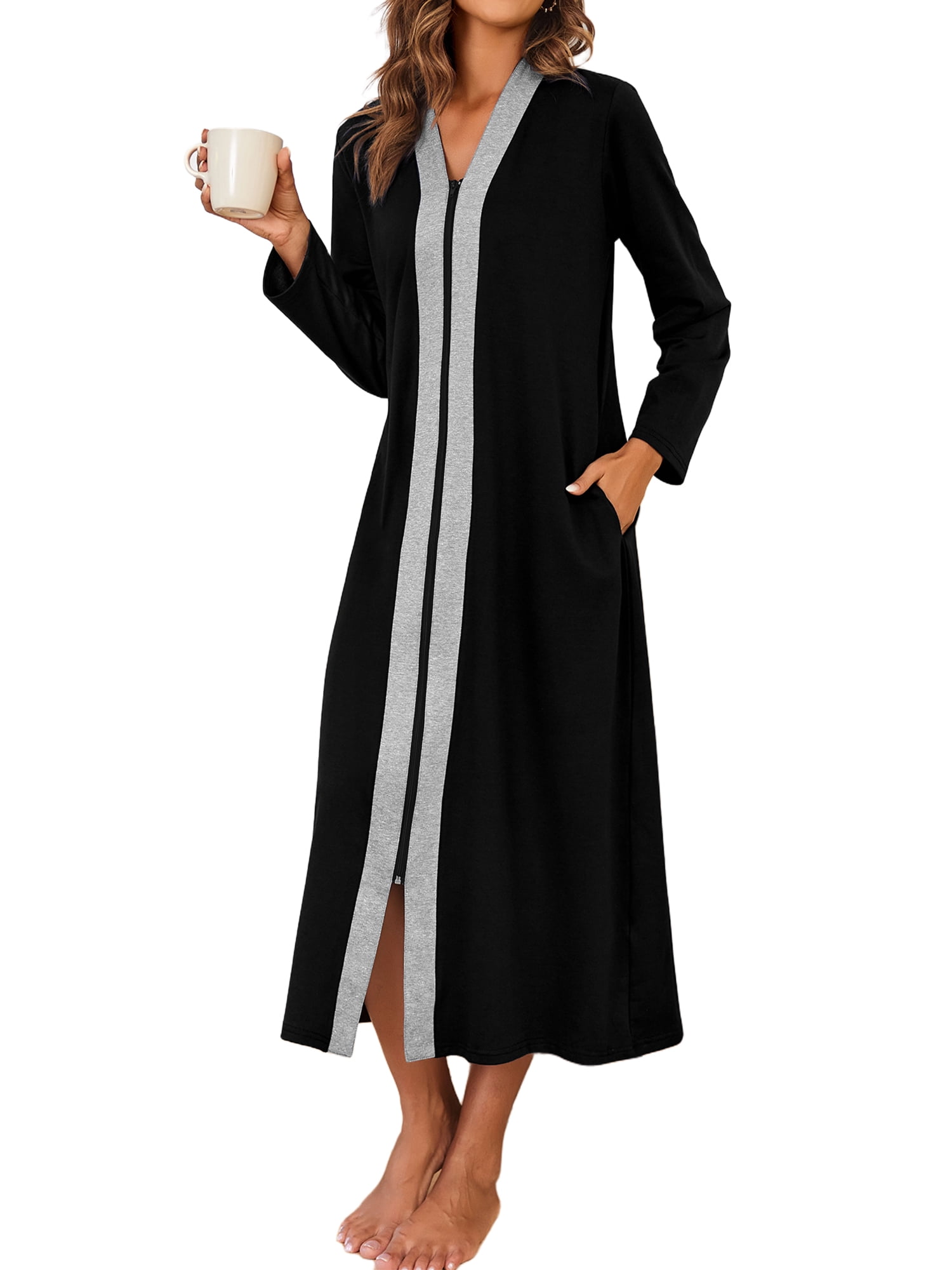 Avidlove Women Zipper Front Robes Long Sleeve Housecoat Lightweight ...