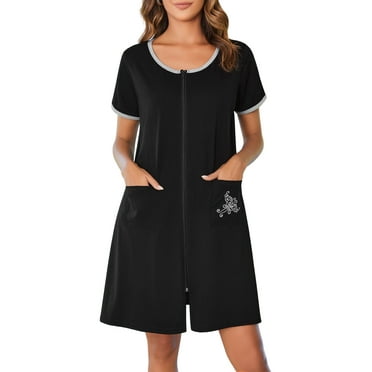 Avidlove Women Zipper Front Robes Short Sleeve House Coat Zip Up Short Loungewear Dress with Pockets Nightgown Sleepwear Bathrobes