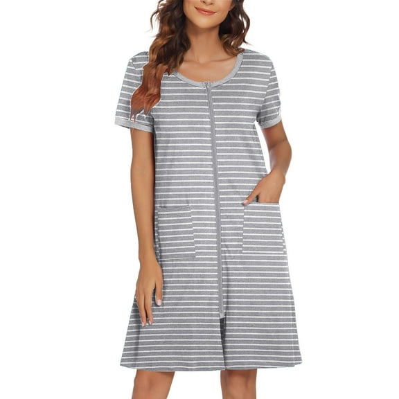 Avidlove Women Zipper Front Robes Short Sleeve House Coat Zip Up Short Loungewear Dress with Pockets Nightgown Sleepwear Bathrobes