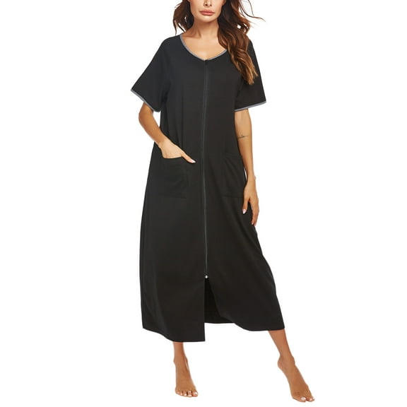 Avidlove Women Zipper Front Robes Short Sleeve House Coat Zip Up Short Loungewear Dress with Pockets Nightgown Sleepwear Bathrobes