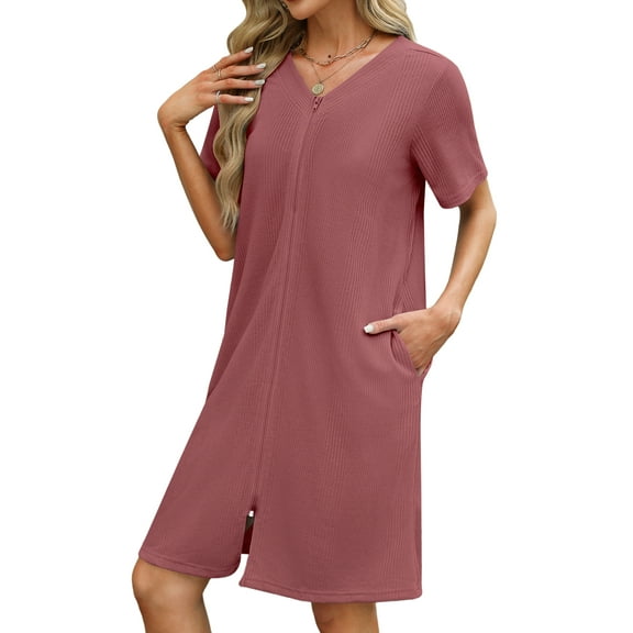Avidlove Women Zipper Front Robes Waffle Short House Coat Lightweight Bathrobe with Pockets Soft Nightgown S-3XL