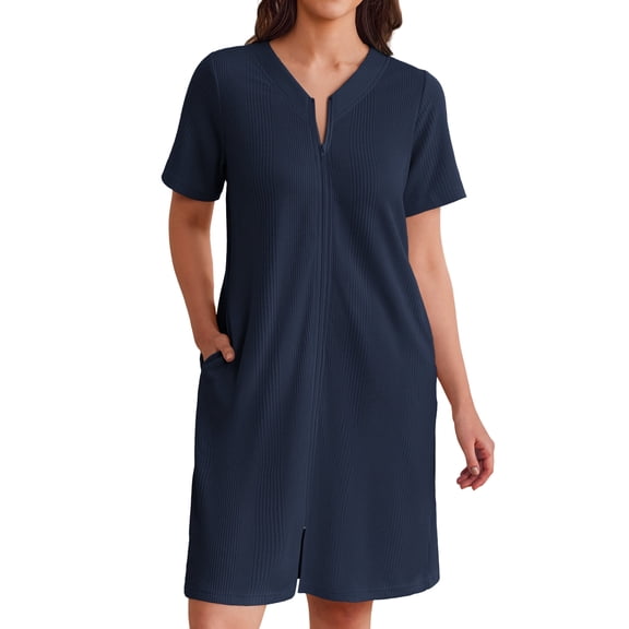 Avidlove Women Zipper Front Robes Waffle Short House Coat Lightweight Bathrobe with Pockets Soft Nightgown S-3XL
