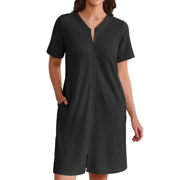 Avidlove Women Zipper Front Robes Waffle Short House Coat Lightweight Bathrobe with Pockets Soft Nightgown S-3XL