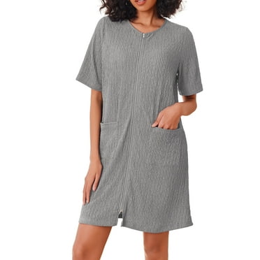Avidlove Women Zipper Robes Knit Short Sleeve House Coat Lightweight Zip Up Short Bathrobe with Pockets Soft Nightgown Sleepwear S-XXL