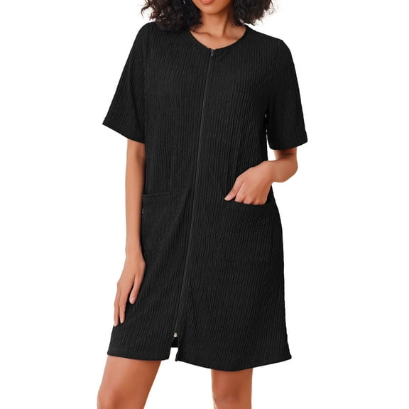 Avidlove Women Zipper Robes Knit Short Sleeve House Coat Lightweight Zip Up Short Bathrobe with Pockets Soft Nightgown Sleepwear S-XXL