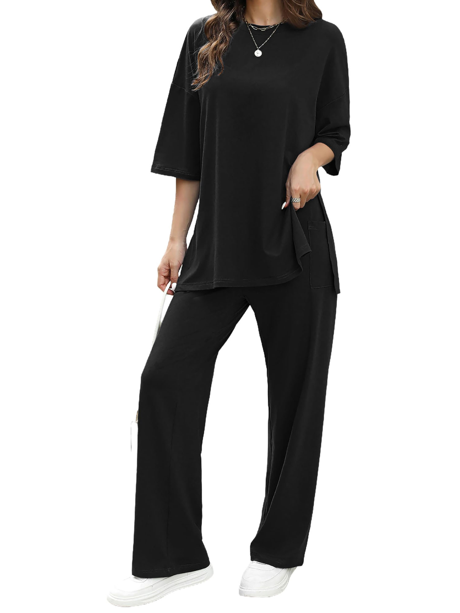 Womens Pajama Set Soft Lounge Set Sleeve Pullover and Long Pants Loungewear 2 Piece Outfits