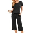thumbnail image 1 of Avidlove Women's Capri Pajama Sets Short Sleeve Two-Piece Pjs V Neck Tops & Pants Black Lounge Sets S-2XL, 1 of 6