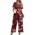 thumbnail image 1 of Avidlove Women's Capri Pajama Sets Short Sleeve Two-Piece Pjs V Neck Tops & Pants Printed Lounge Sets S-2XL, 1 of 4