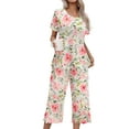 thumbnail image 1 of Avidlove Women's Capri Pajama Sets Short Sleeve Two-Piece Pjs V Neck Tops & Pants Printed Lounge Sets S-2XL, 1 of 5