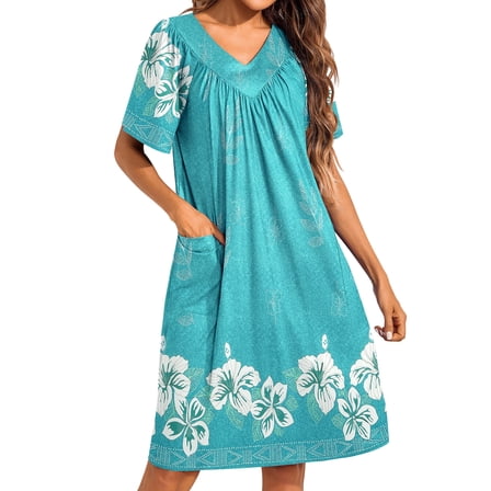 Avidlove Women's House Dress Floral Print Nightgown with Pockets Comfy Short Sleeve Nightdress