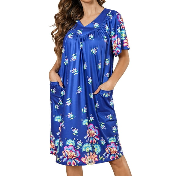 Avidlove Women's House Dress Floral Print Nightgown with Pockets Comfy Short Sleeve Nightdress