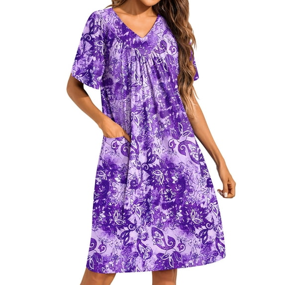 Avidlove Women's House Dress Floral Print Nightgown with Pockets Comfy Short Sleeve Nightdress