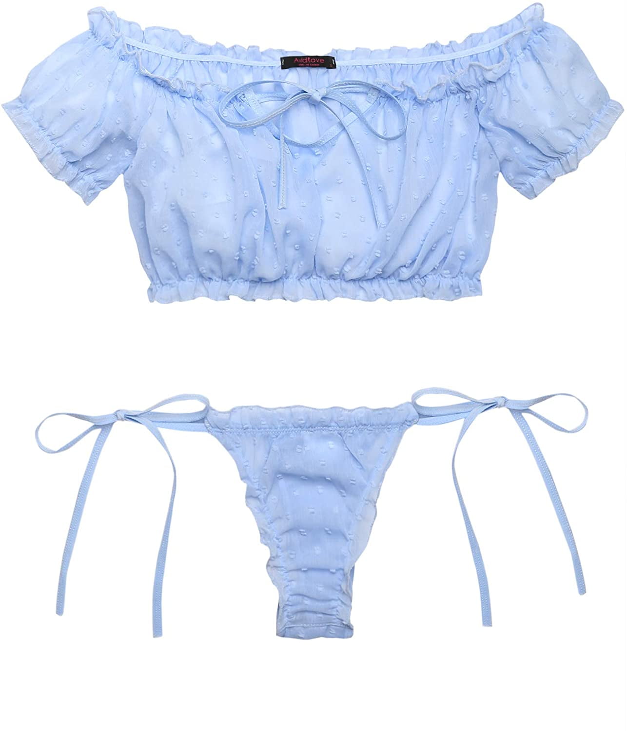 Avidlove Women's Lace Lingerie Bra and Panty Set Bow Tie Babydoll Bodysuit Blue M