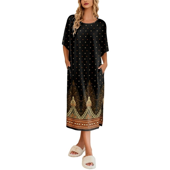 Avidlove Women's Long Nightgown Short Sleeve Sleepshirt Casual Maxi Loungewear with Pockets