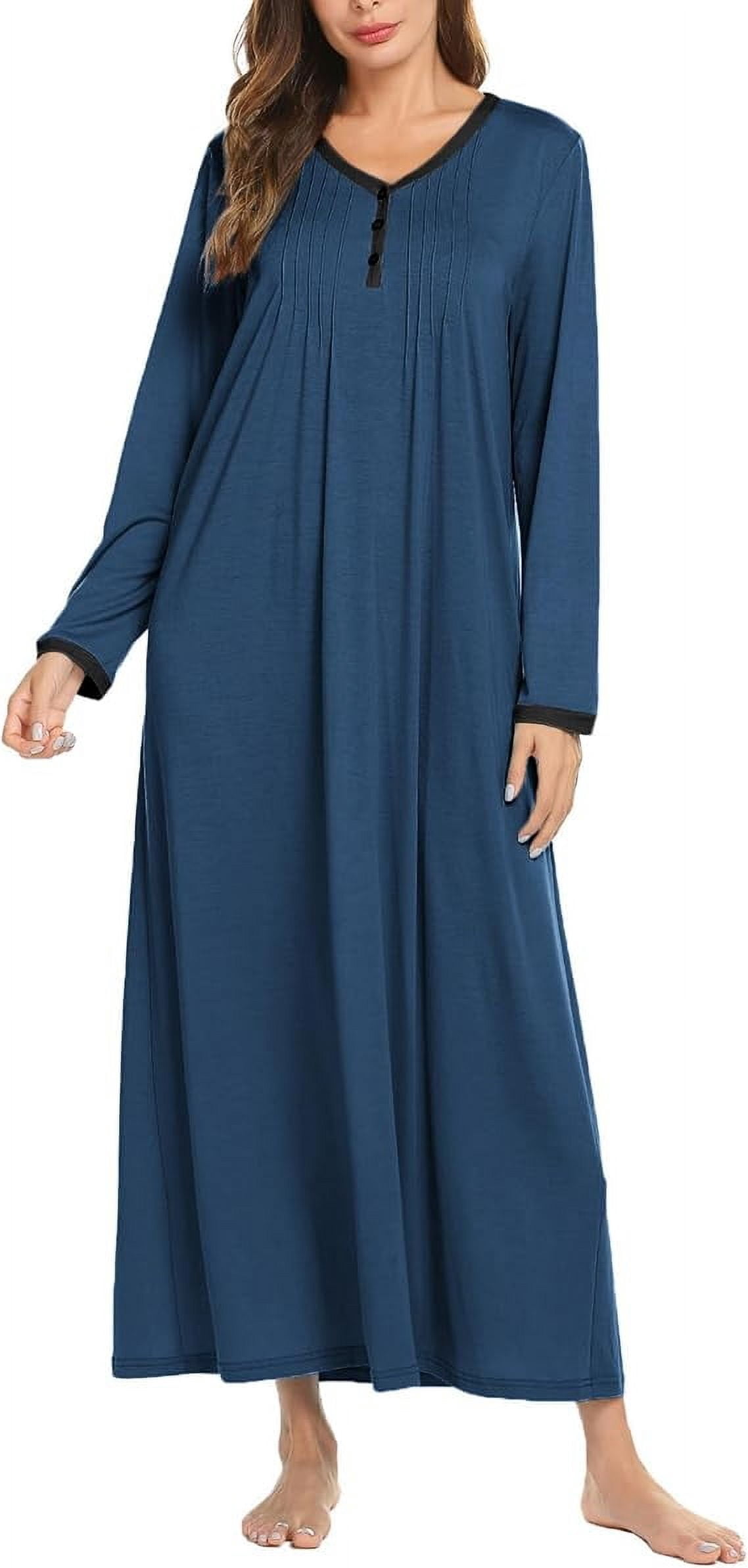 Avidlove Women's Long Sleeve Nightgown Long Sleepshirts Henley Sleep ...