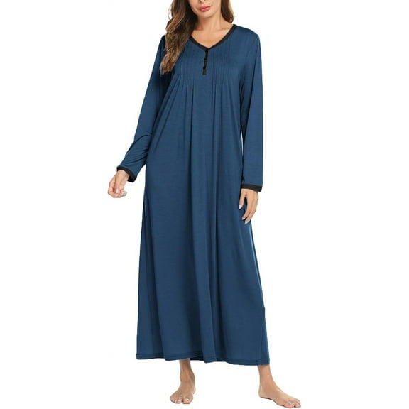Avidlove Women's Long Sleeve Nightgown Long Sleepshirts Henley Sleep Dress Full Length Sleepwear