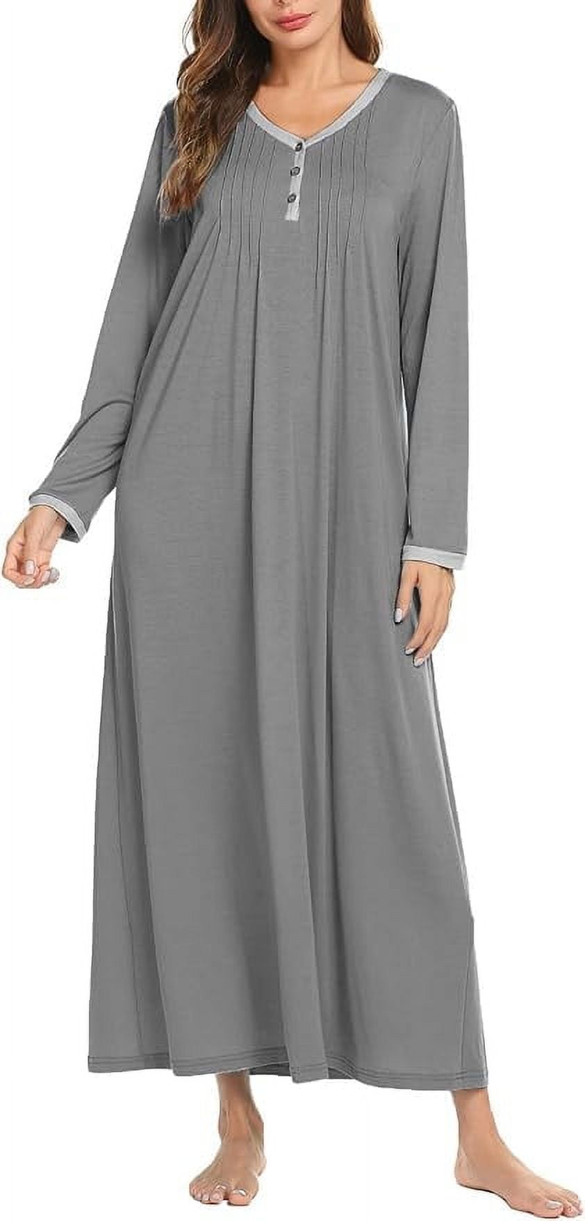 Avidlove Women's Long Sleeve Nightgown Long Sleepshirts Henley Sleep ...