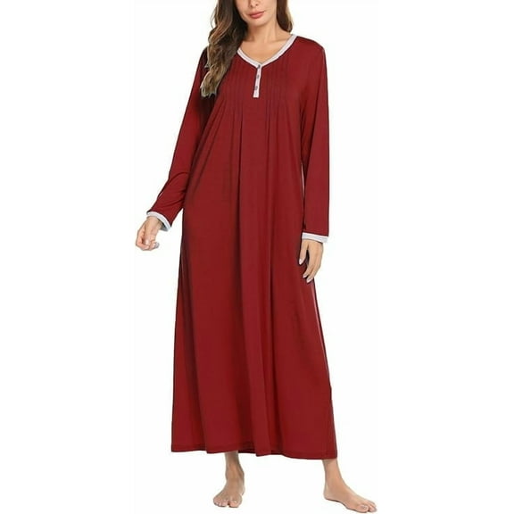 Avidlove Women's Long Sleeve Nightgown Long Sleepshirts Henley Sleep Dress Full Length Sleepwear