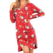 Avidlove Women's Long Sleeve Nightgowns Sexy Lace V Neck Nightshirt Soft Nightdress Side Slit Sleepwear