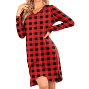 KISSGAL Women's Long Sleeve Nightgowns Sexy Lace V Neck Nightshirt Soft Nightdress Side Slit Sleepwear