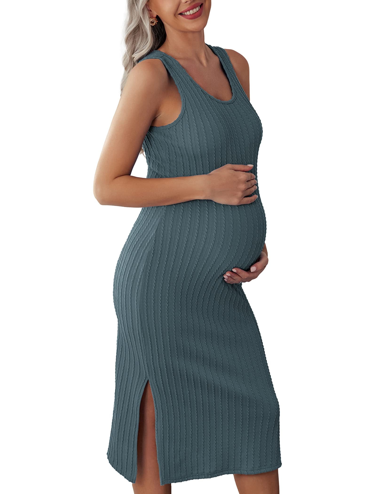 bodycon dresses for pregnancy Black Solid Ruched Fitted Maternity Bodycon Midi Dress Small