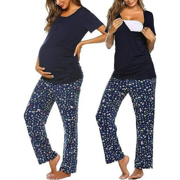 Avidlove Women Maternity Nursing Pajamas Sets Breastfeeding Floral Sleepwear Short Sleeve Henley Tops and Long Pj Pants Pregnancy Nightwear