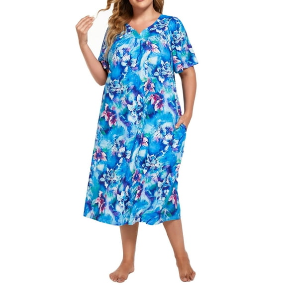 Avidlove Women's Nightgown Short Sleeve House Dress with Pockets Comfy Loungwear Black Sleepwear