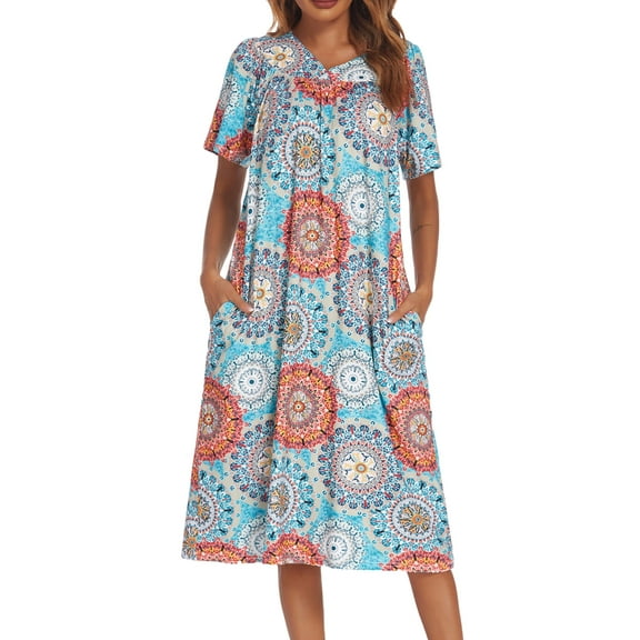Avidlove Women's Nightgown Short Sleeve House Dress with Pockets Comfy Loungwear Boho Print Sleepwear