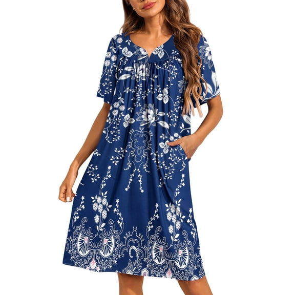Avidlove Women's Nightgown Short Sleeve House Dress with Pockets Comfy Loungwear Floral Print Sleepwear