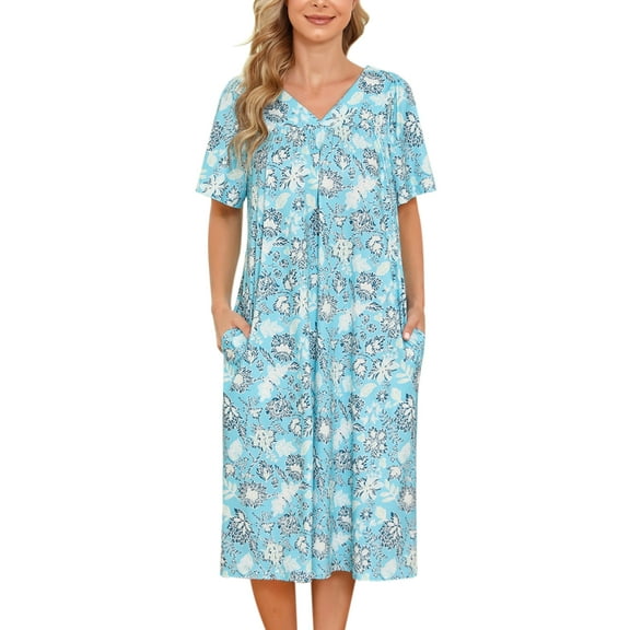Avidlove Women's Nightgown Short Sleeve House Dress with Pockets Comfy Loungwear Floral Print Sleepwear