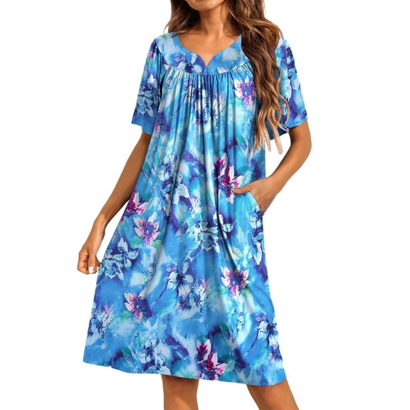 Avidlove Women's Nightgown Short Sleeve House Dress with Pockets Comfy Loungwear Printed Sleepwear