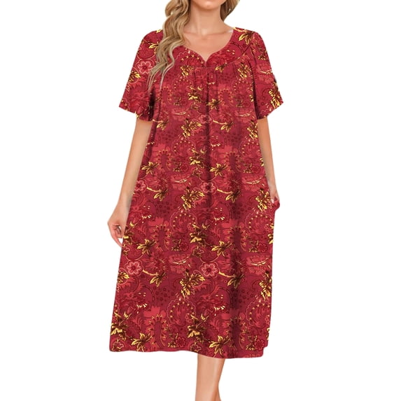 Avidlove Women's Nightgown Short Sleeve House Dress with Pockets Comfy Loungwear Printed Sleepwear