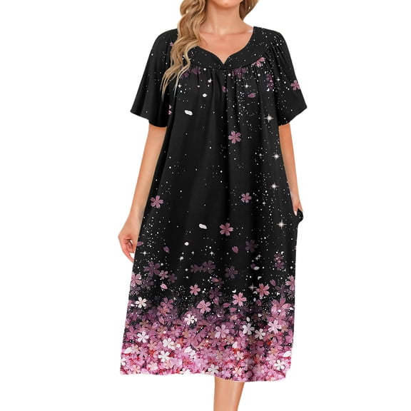 Avidlove Women's Nightgown Short Sleeve House Dress with Pockets Comfy Loungwear Printed Sleepwear