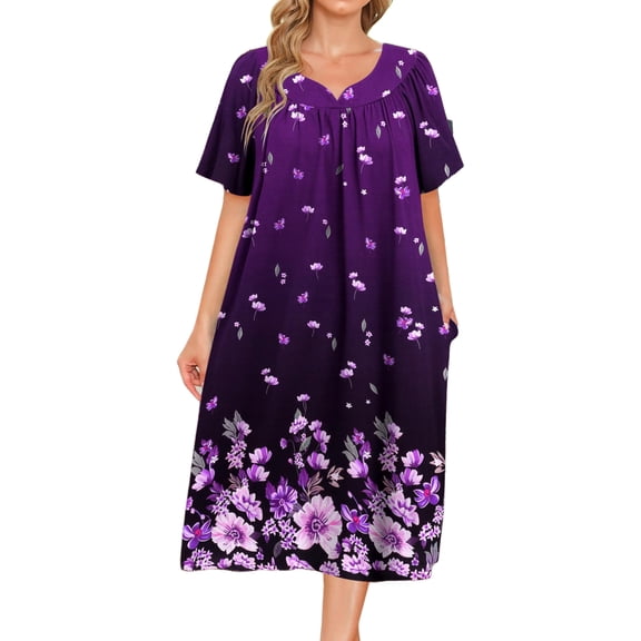 Avidlove Women's Nightgown Short Sleeve House Dress with Pockets Comfy Loungwear Printed Sleepwear