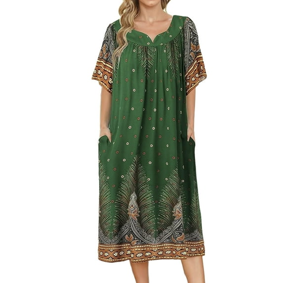 Avidlove Women's Nightgown Short Sleeve House Dress with Pockets Flower Print Sleepwear Comfy Nightdress