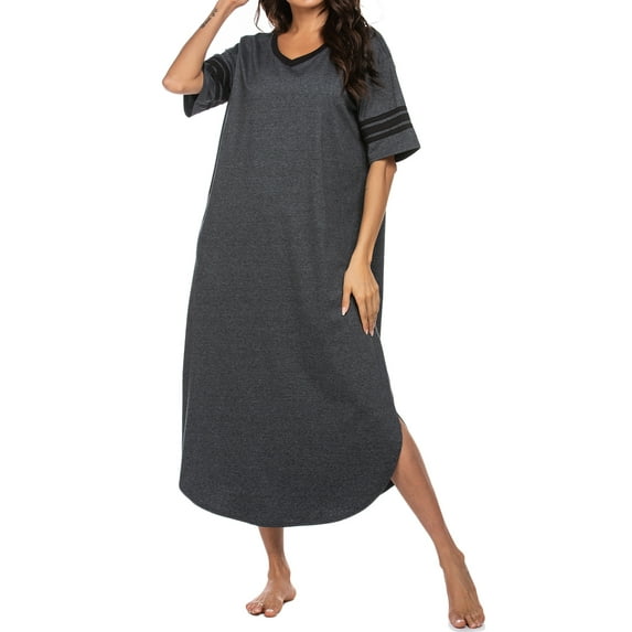 Avidlove Women's Nightgowns Long Sleepshirt Short Sleeve Oversized Nightdress Sleepwear V Neck Houese Dress Loungwear