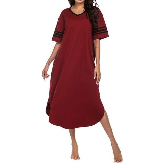 Avidlove Women's Nightgowns Long Sleepshirt Short Sleeve Oversized Nightdress Sleepwear V Neck Houese Dress Loungwear