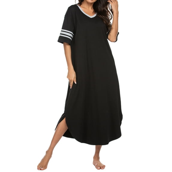 Avidlove Women's Nightgowns Long Sleepshirt Short Sleeve Oversized Nightdress Sleepwear V Neck Houese Dress Loungwear