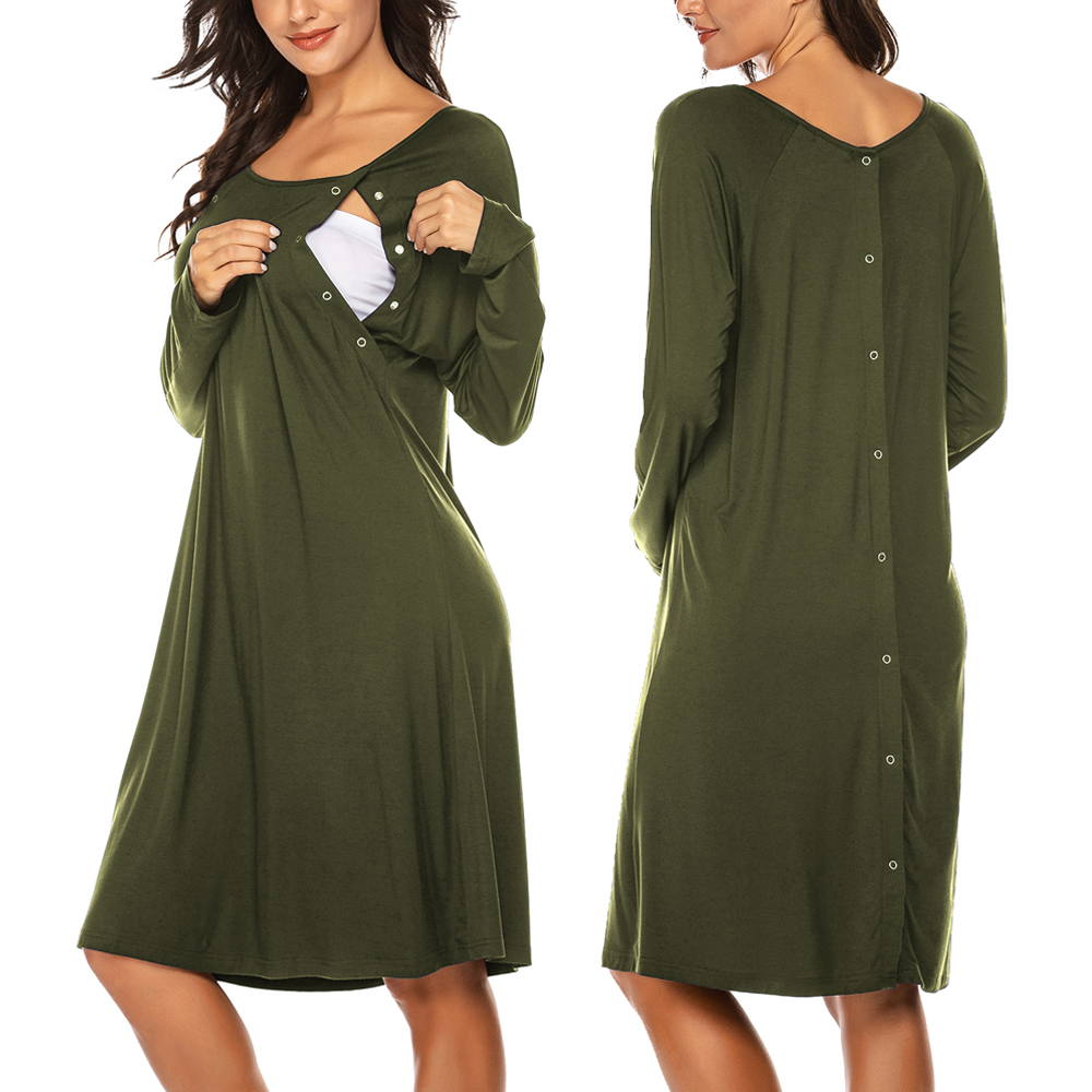 Jchiup Maternity 3/4 Sleeve Nursing Nightgown for Breastfeeding