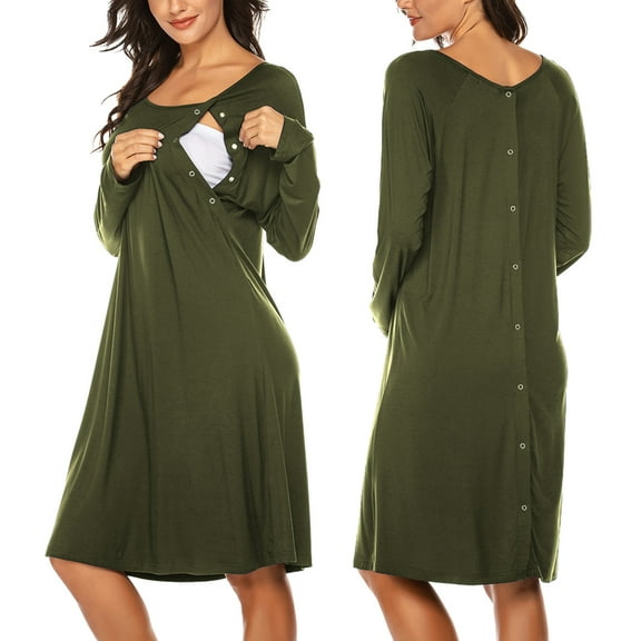 Avidlove Women’s Nursing/Delivery/Labor Nightgown Long Sleeve Maternity Sleepshirt for Breastfeeding with Button