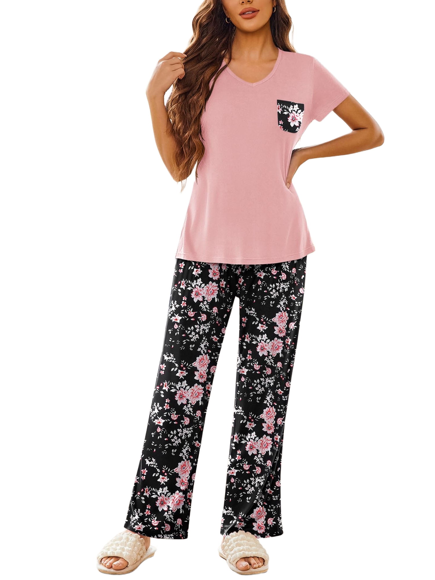 Avidlove Women S Pajama Set Piece Short Sleeve Pj With Long Floral