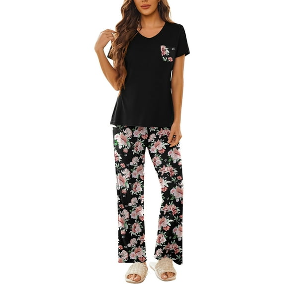 Avidlove Women's Pajama Set 2 Piece Short Sleeve Pj with Long Floral Print Pants Sleepwear Soft Loungewear