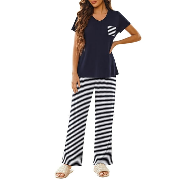 Avidlove Women's Pajama Set 2 Piece Short Sleeve Pj with Long Striped Pants Sleepwear Soft Loungewear