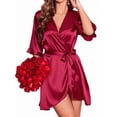 thumbnail image 1 of Avidlove Women's Satin Robe Ruffle Sleeve Short Belted Kimono Bathrobe Lingerie Bridesmaids Sleepwear, 1 of 8