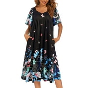 Avidlove Women's Short Sleeve Nightgown Long Sleepshirts V Neck Sleep Dress Below Knee Length Sleepwear
