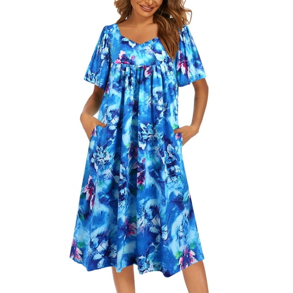 Avidlove Women's Short Sleeve Nightgown Long Sleepshirts V Neck Sleep Dress Below Knee Length Sleepwear