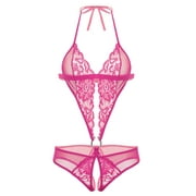 Avidlove Womens Lingerie Lace Bodysuit One Piece Underwear Lingerie Hot Pink XL