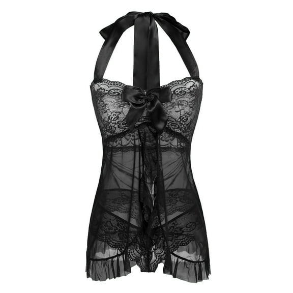 Avidlove Womens Lingerie Lace Open Front Sleepwear Halter Nighty Chemsie