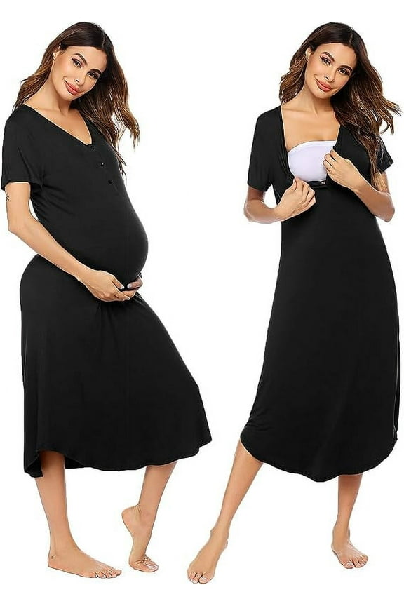 Womens Maternity Nightgown for Hospital Pregnancy Long Nightgowns Nursing Night Gown for Breastfeeding